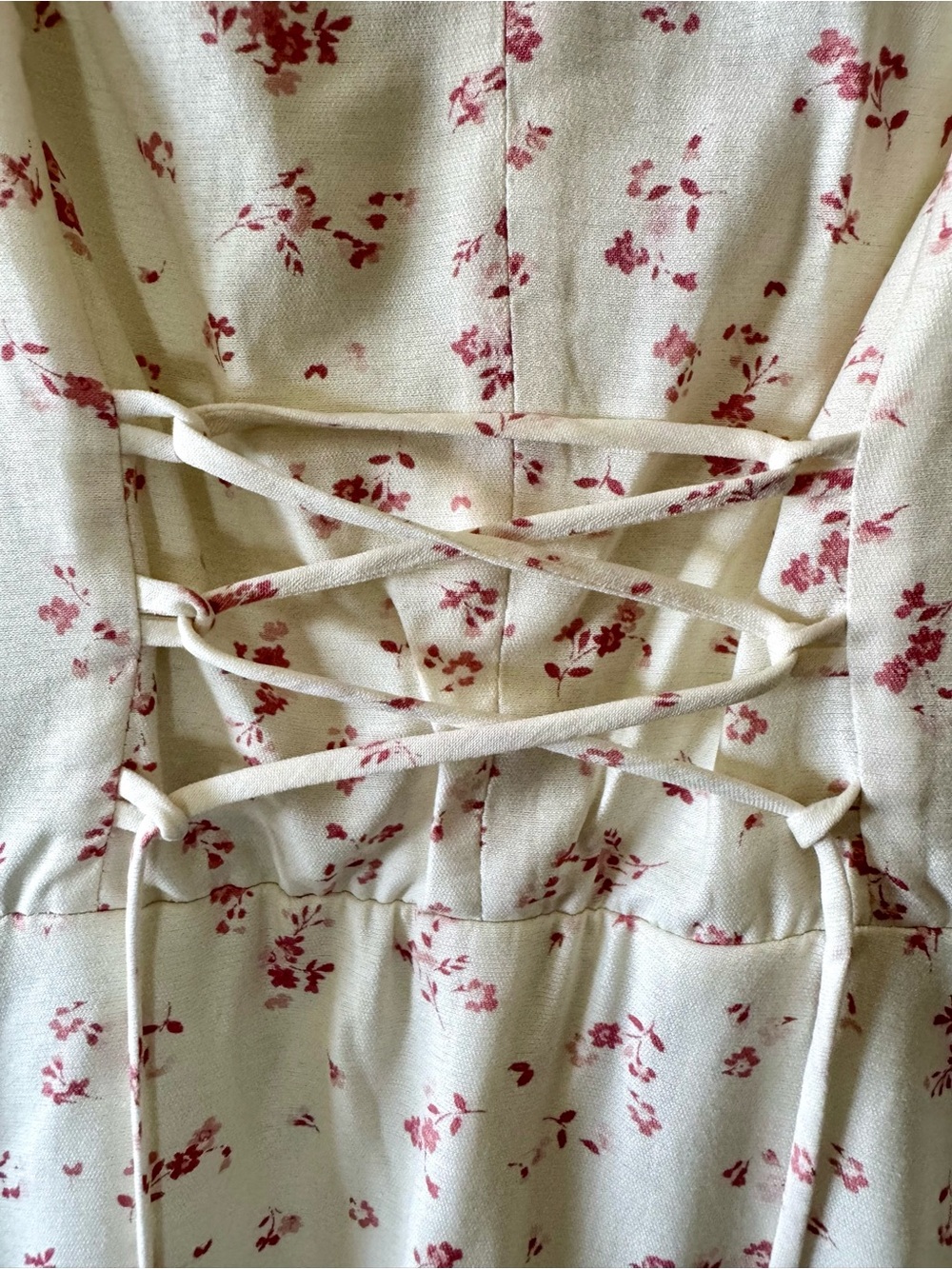 Trixxi Floral Tiered Maxi Dress Cream Pink Lace-Up Front Cottagecore Size M NWT - Picture 5 of 13